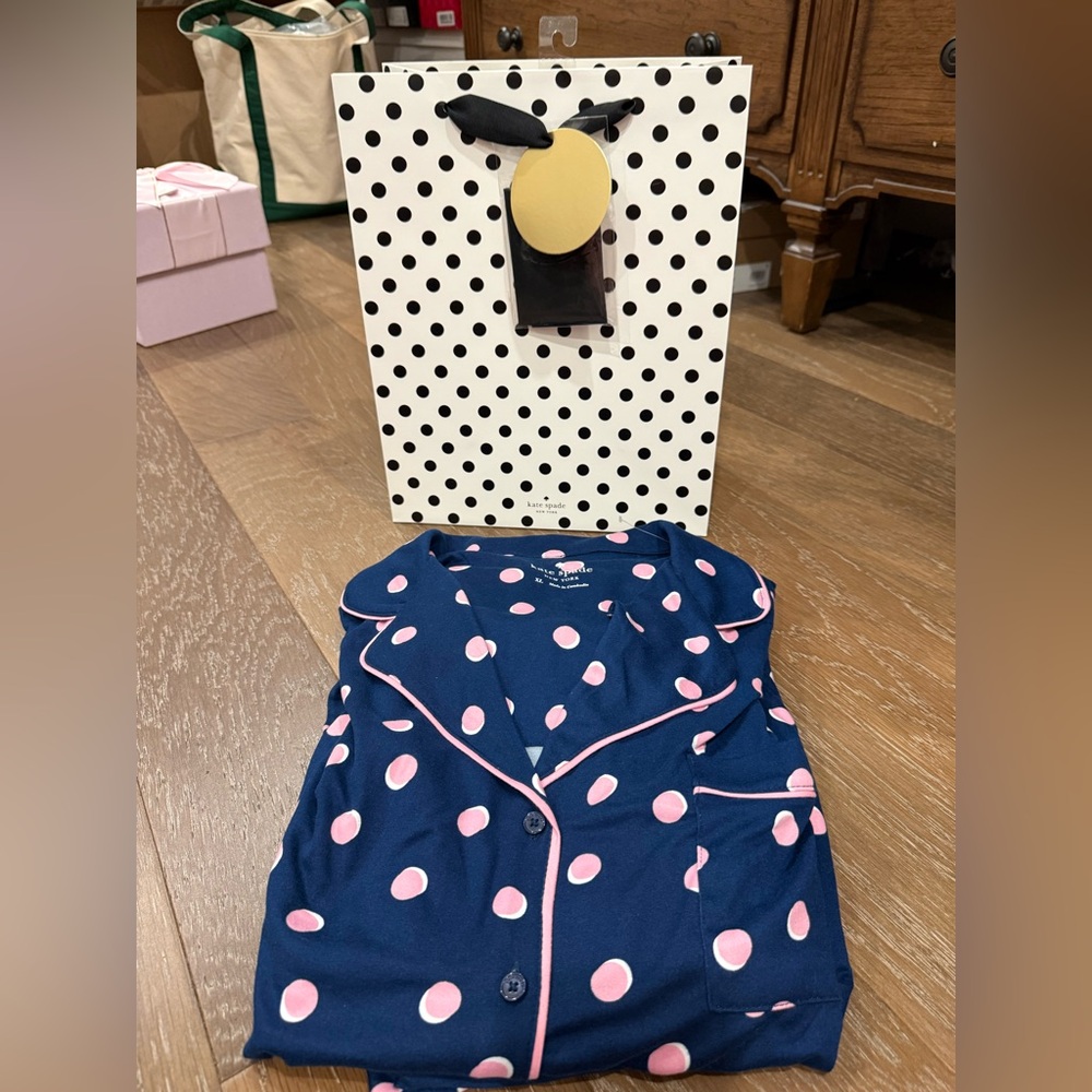 kate spade Navy with Pink Polka Dot Short Pajama Set - Picture 7 of 7